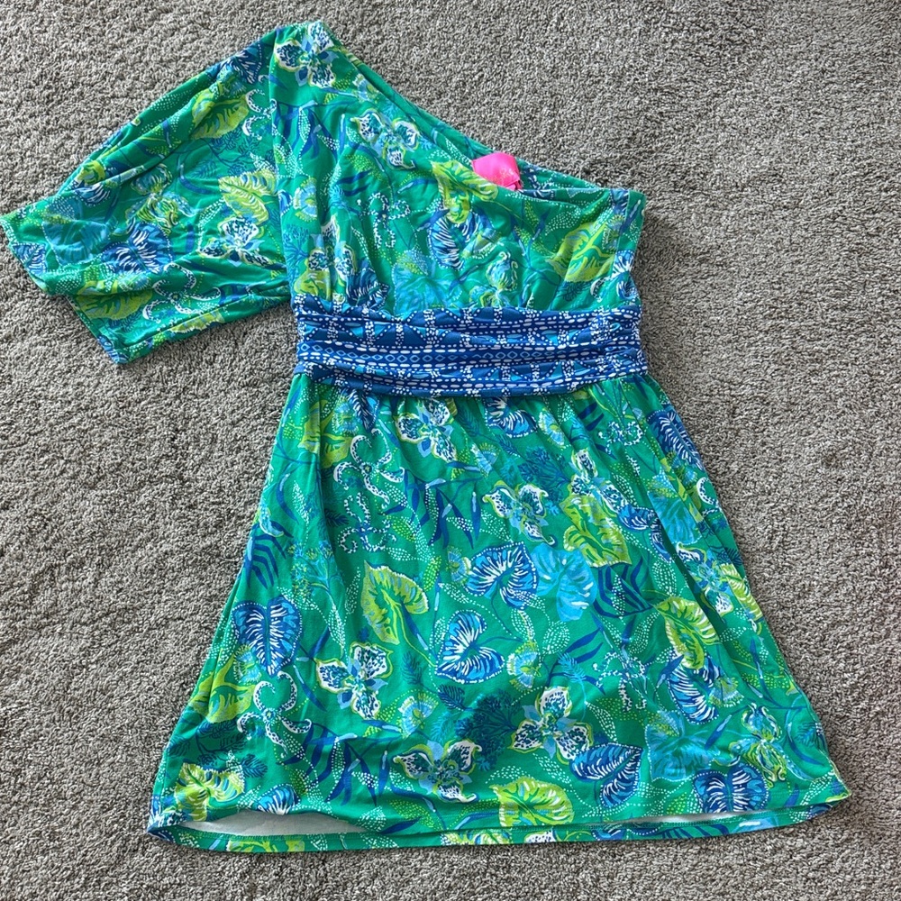 Lilly Pulitzer Vibrant One-Shoulder romper.